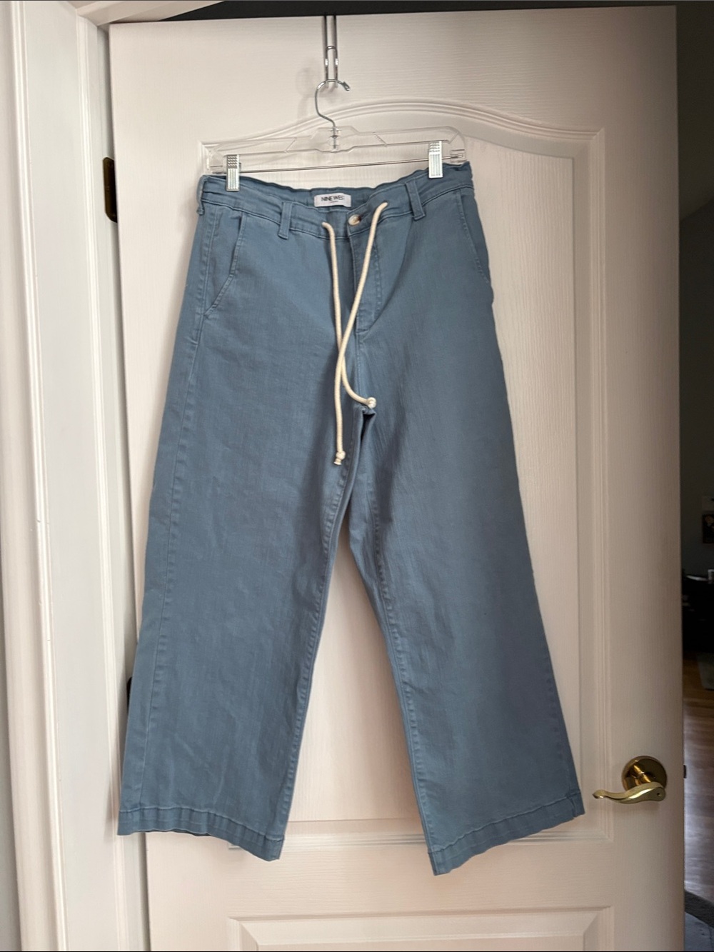 Nine West Relaxed Wide-Leg Drawstring Chinos in Slate Blue